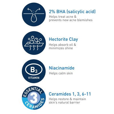 CeraVe Acne Face Cleanser 2% Salicylic Acid; Purifying Clay Oily Skin 16 fl oz - Imperfect Container