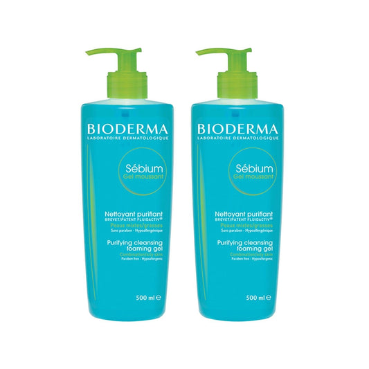 Bioderma Sebium Foaming Cleanser Gel - Gentle Oily Skin Cleanser, Dermatologically Tested, 500ml x2