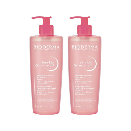 Bioderma Sensibio Foaming Face Cleansing Gel for Sensitive Skin - Gentle, Dermatologically Tested, 500ml x 2