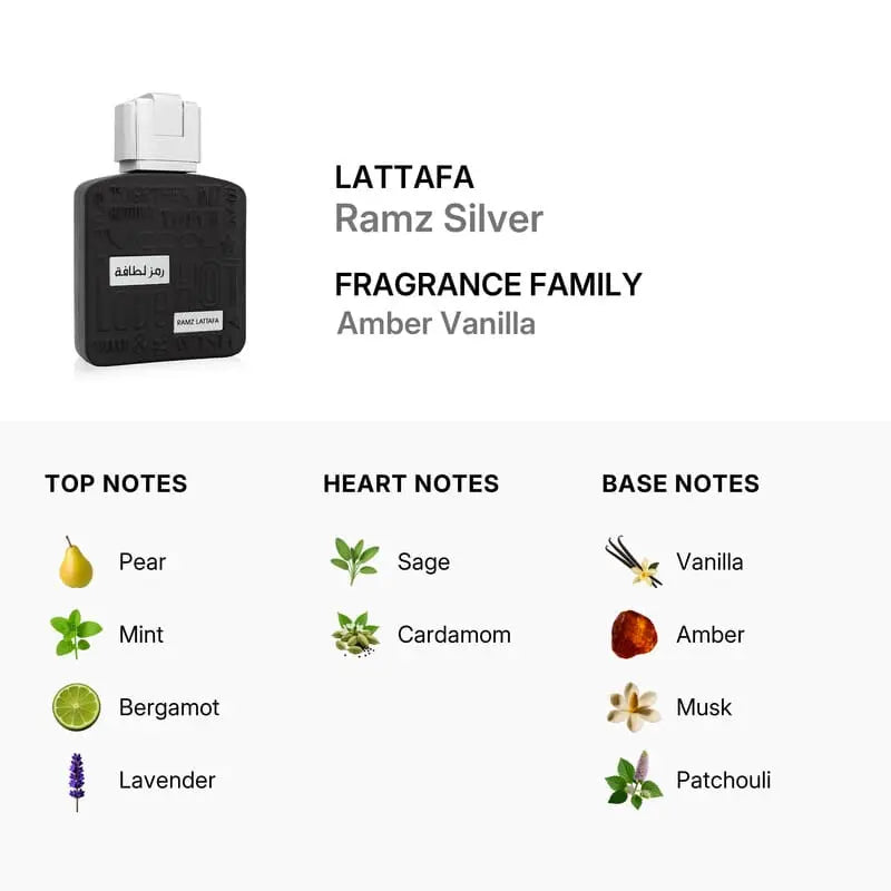 Ramz Silver By Lattafa For Men 3.3oz EDP Spray